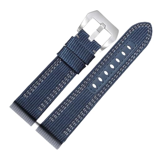 THBGTCNQ Nylon-Canvas-Armband, 22 mm, 24 mm, 26 mm, geeignet for Smartwatches, Quarzuhren, schwarzes blaues Armband, schnelle Demontage und Austausch des Armbands(Blue silver clasp,26mm)