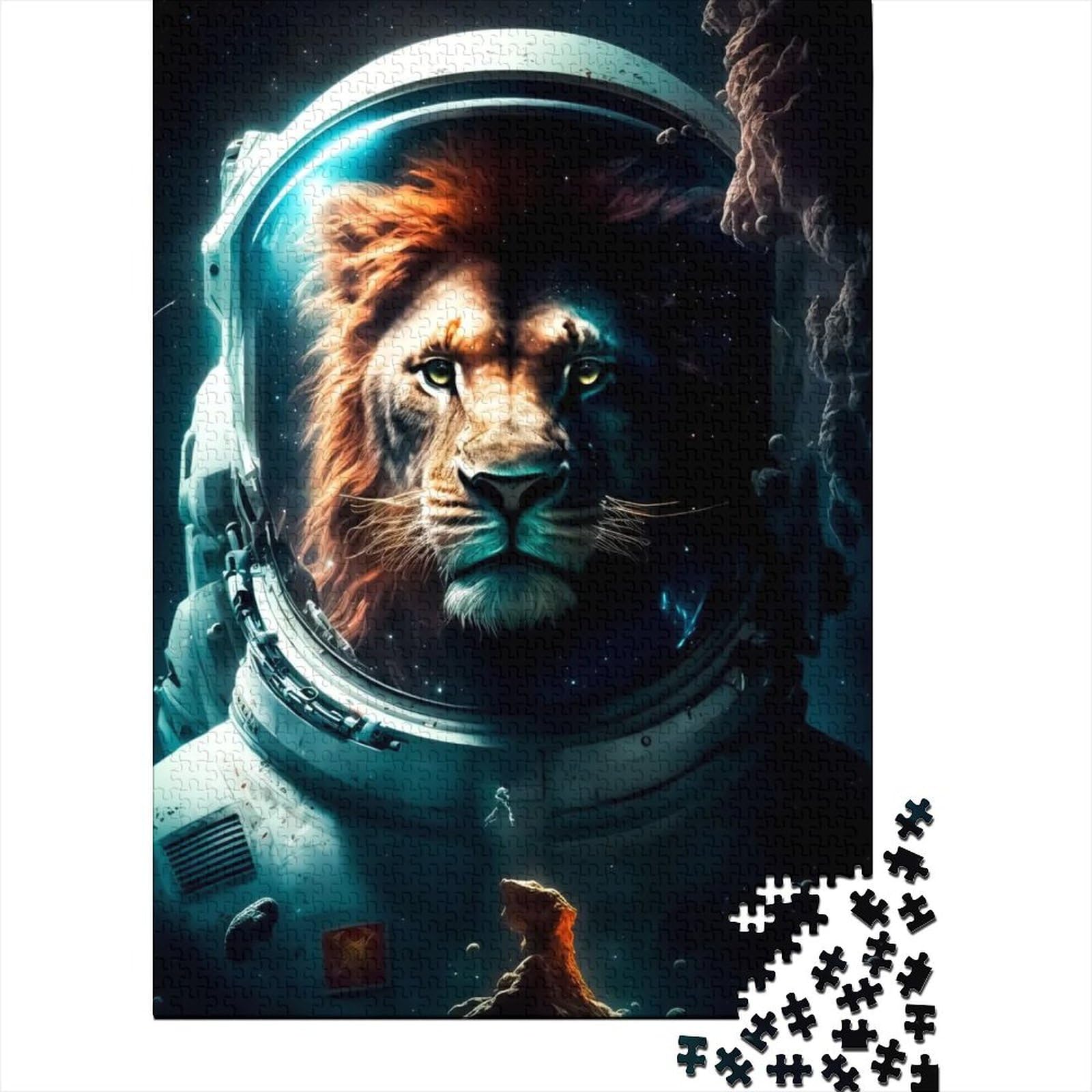 Astronauten-Löwengesicht, Holzpuzzle, Puzzles für Erwachsene, Jugendliche, Puzzle für Erwachsene und Jugendliche, interessantes Puzzle zur Stressreduzierung (Größe: 75 x 50 cm)