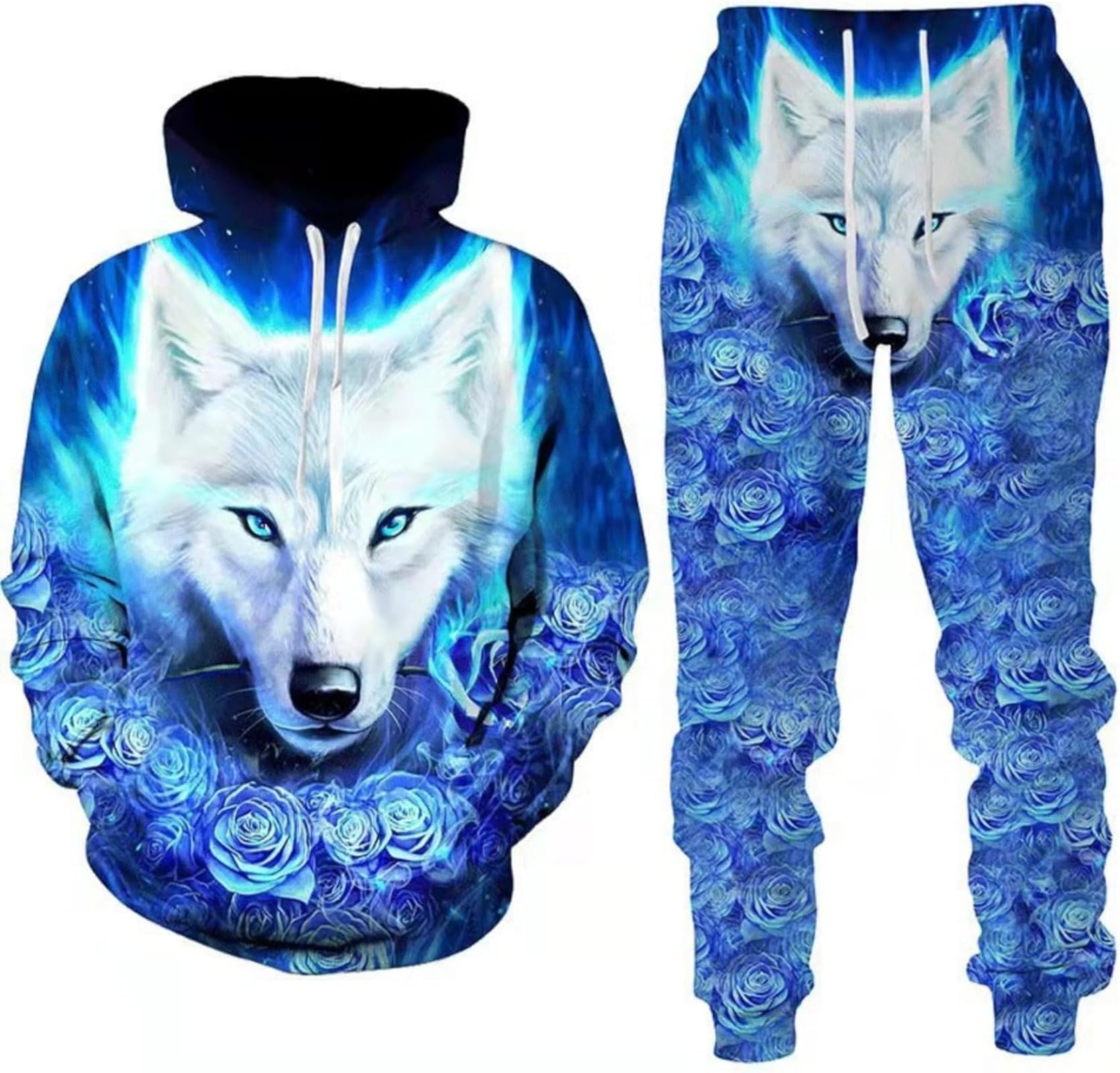 RIAAJ 3D Wolf Jogginganzug Herren Jogging Sportanzug Fitness Sporthose Hose Hoodie Herren Trainingsanzug Zweiteiliges Set Freizeitanzug mit Löwen Tigermuster Sportsw (F7,L)