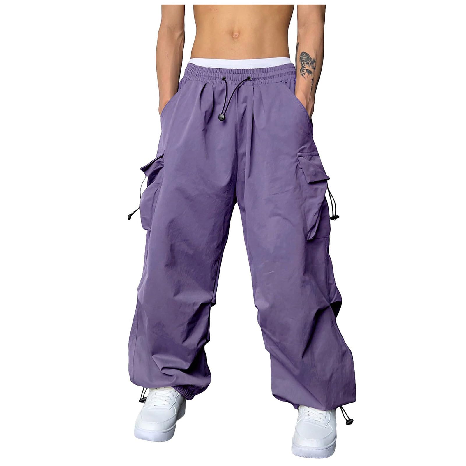 Herren Haremhose Hohe Taille Hip Hop Freizeithose Baggy Einfarbig Cargohosen mit Kordel-Gürtel Aestethic Sweatpants mit Seitentaschen Hippies StilTrachtenhose Herren