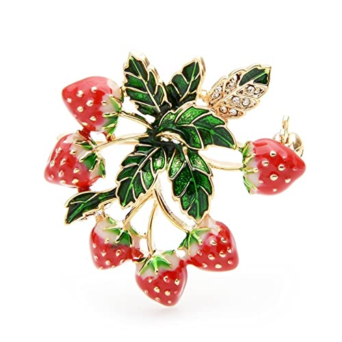 AIHEDOUJ Pin Schmuck Geschenke für Frauen Damen Modeaccessoires Legierung Obst Rote Emaille Erdbeerbaum Brosche Party Brosche Bankett Brosche Broschen & Anstecknadeln