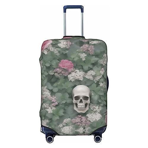 Miniks Reisegepäckhülle mit Blume und Totenkopf, strapazierfähig, passend für 45,7 - 81,3 cm große Gepäckstücke, Größe XL, Schwarz, X-Large