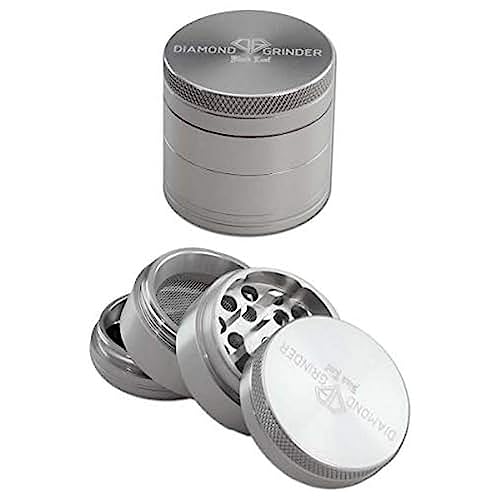 Black Leaf Aluminium-Grinder Diamond groß 4-teilig Ø 40 mm | hochwertiger Aluminium Crusher mit Pollenkammer | Premium Grinder Silber | inkl. Schaber