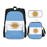 WURTON Argentinische Flagge, trendiger Rucksack, Tasche, Lunchbox und Federmäppchen, 3-in-1, verstellbares Rucksack-Set, Schwarz, Einheitsgröße, Schwarz , Einheitsgröße