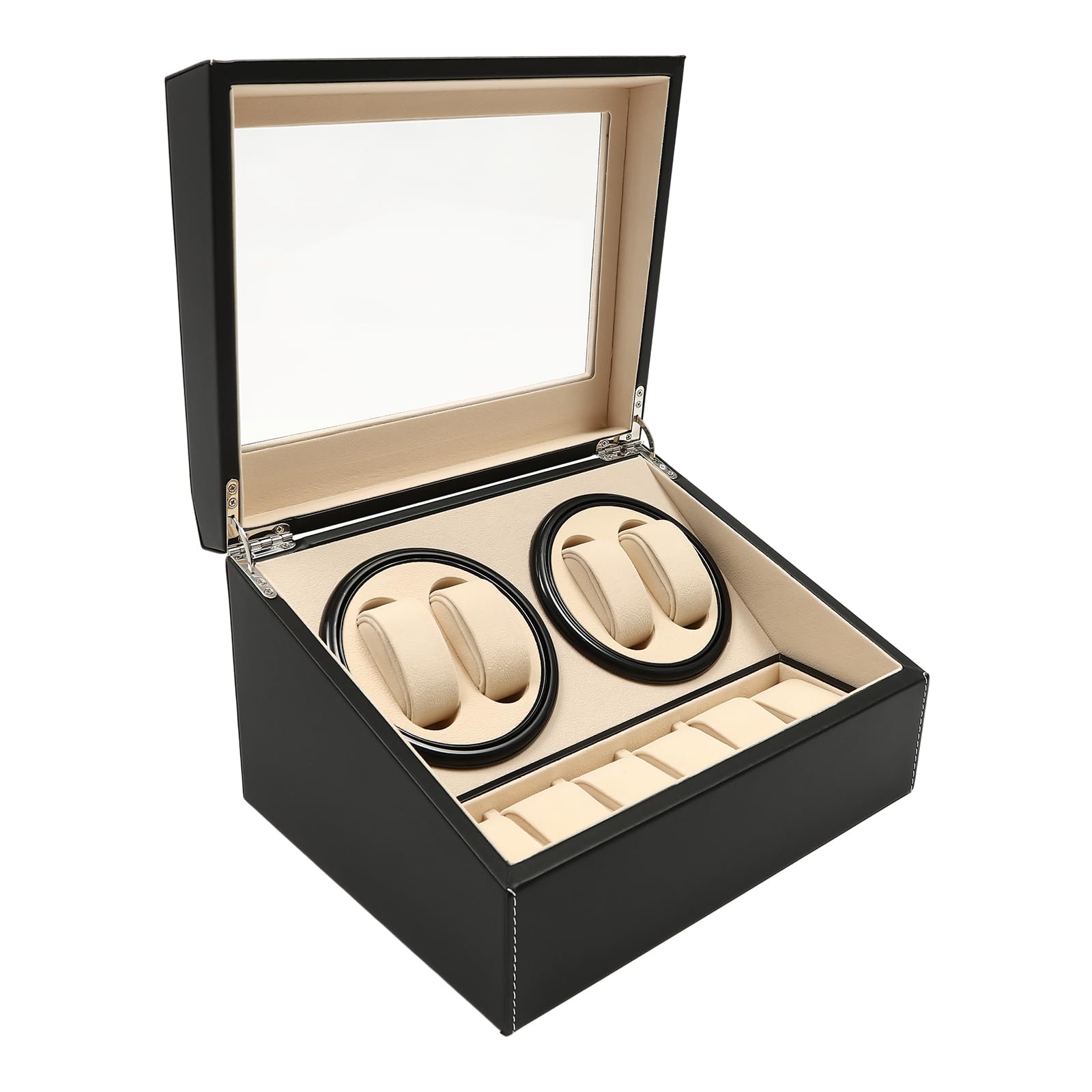 MIIWWOWO Automatik Uhrenbeweger Watch Winder Uhrenbox Automatikuhren Uhrenständer, 4+6 PU Leder Uhrendreher Automatikuhren Watch Box Leiser Uhrenbeweger