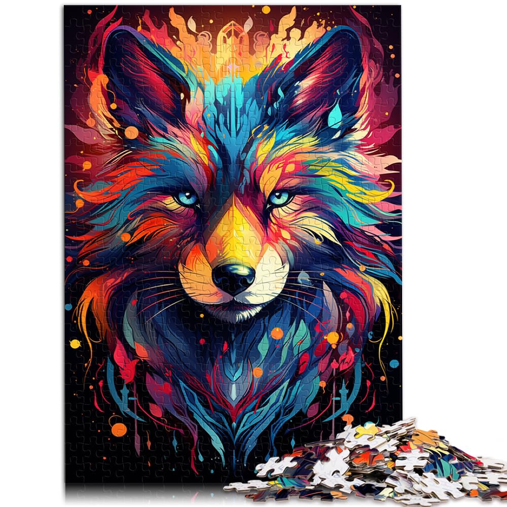 Puzzles zum Verschenken, farbenfroher Fantasiefuchs, Puzzles mit 1000 Teilen für Erwachsene, Holzpuzzle, präziser Schnitt, Heimdekoration (50 x 75 cm)