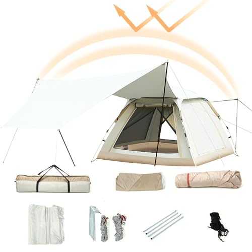 Strand-Campingzelt, 4 Personen Kuppel 2-in-1 Sonnenschutz, wasserdichtes Sonnenschutzzelt, leichtes Hinterhofzelt, automatische Outdoor-Ausrüstung, einfache Einrichtung