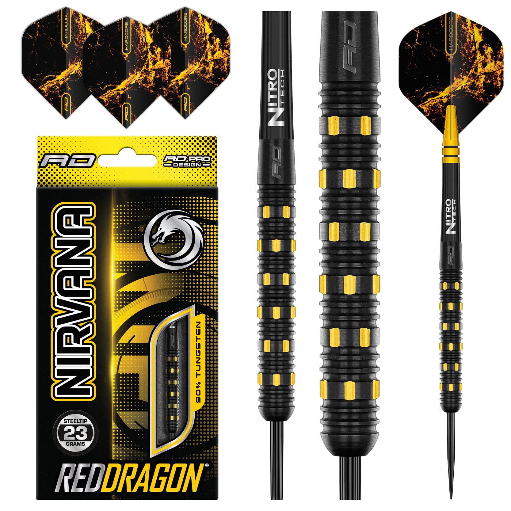 RED DRAGON Nirvana 23 Gram Professional Tungsten Darts Set with Flights and Stems