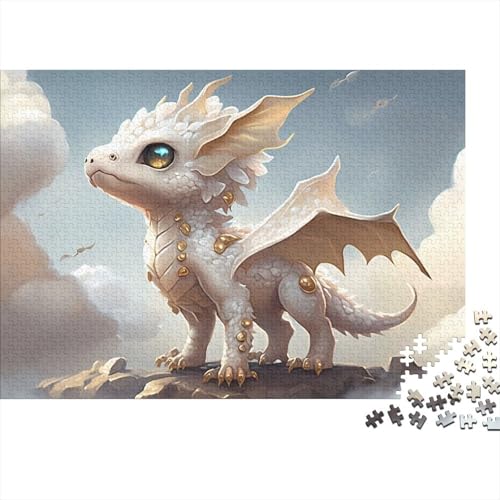 Weiß-goldenes Baby-Drache-Holzpuzzle für Erwachsene und Jugendliche, 1000 Teile, für Erwachsene, schwierige Puzzles, Holzpuzzles für Erwachsene und Jugendliche (Größe 75x50cm)