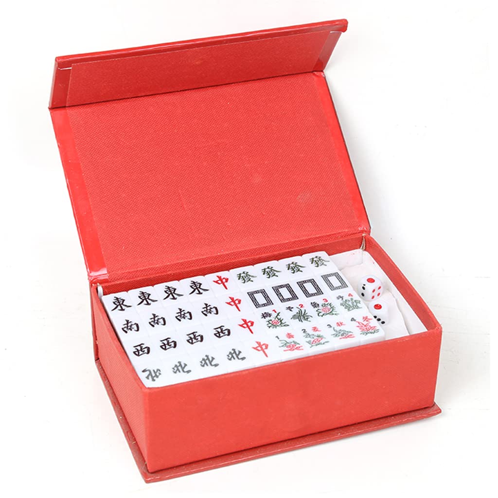 BFVAKBKYT Chinesisch Majong Set, Mini-Mahjong, traditionelles chinesisches Mahjong-Set, 144 Steine, mit verziertem Aufbewahrungskoffer(White)