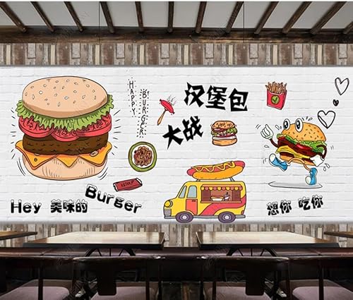 tyujlkjddlf Tapete Wandbild 3D Benutzerdefinierte Backsteinmauer Köstliche Burger-Fastfood-Restaurant-Arbeitskleidung-Hintergrundwand-350Cmx245Cm