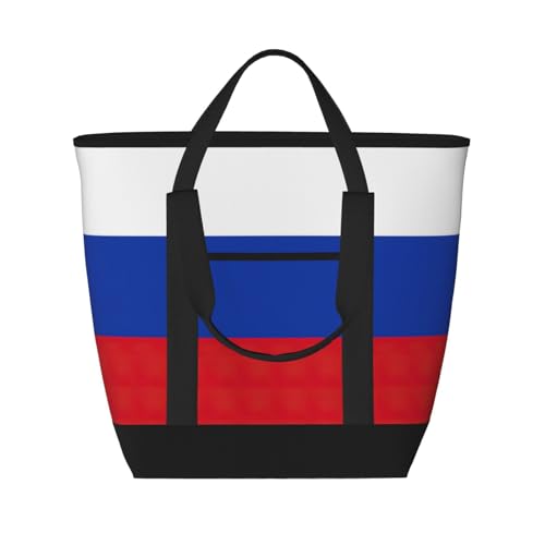 YQxwJL Einkaufstasche mit russischem Flaggenaufdruck, großes Fassungsvermögen, isolierte Lunchtasche, wiederverwendbare Einkaufstasche mit Reißverschluss für Damen und Herren