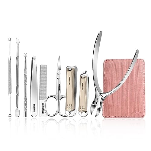 Fingernagelknipser-Set Maniküre-Set, Nagelknipser-Set, professionelles Pediküre-Set, 9-teilig, Edelstahl-Pflegeset mit Olecranon-Zehennagelknipser for Männer und Frauen Nagelpflegesets (Color : C)