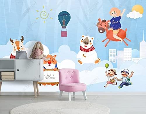 XLMING Hand Gezeichnete Cartoon Tier Ballon Muster Küche Esszimmer Arbeitszimmer Wohnzimmer TV Hintergrund Wand 3D Tapete-350cm×256cm