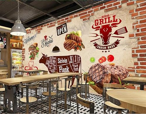 tyujlkjddlf Tapete Wandbild 3D Benutzerdefinierte Nostalgische Backsteinmauer, Steak-Western-Restaurant-Hintergrundwand-350Cmx245Cm