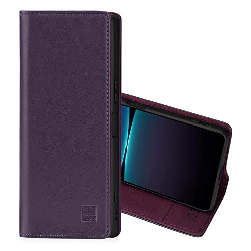 32nd Klassische Series 2.0 - Lederhülle Case Cover für Sony Xperia 1 IV (2022), Echtleder Hülle Entwurf gemacht Mit Kartensteckplatz, Magnetisch und Standfuß - Aubergine