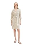 TOM TAILOR Damen Kleid mit Streifen & Bindegürtel, beige offwhite stripe, 42