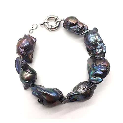 YIHANSS Armbänder Große Größe Barock Perlen Armbänder Schwarz Blau Unregelmäßige Farbe Zuchtperlen Echte Beliebte Schmuck Lady Geschenk (Color : 22cm)