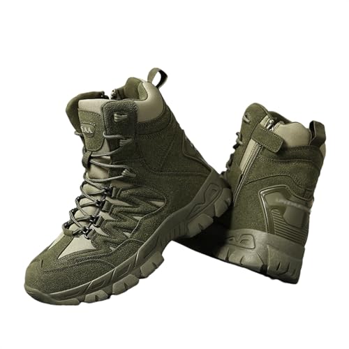 Wasserdichte Wandernde Militärische Taktische Stiefel Der Männer, Herren Outdoor Army High Top Combat Tactical Patrol Stiefel Mit Seitlichem Reißverschluss, Atmungsaktive, Modische ( Color : Green , S