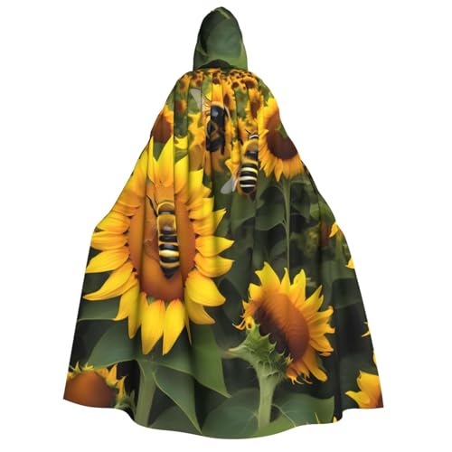 WURTON Kapuzenumhang mit Sonnenblumen-Bienen-Druck, für Damen und Herren, Halloween, Karneval, Cosplay, Mottopartys, Dekoration