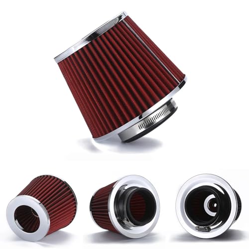 Induktion Schlauch Kit Universal 70MM Auto-Luftfilter Entlüftungsfilter High Flow Intake Kit Mesh Cone Motorschutz Ersatz Autozubehör Auto Luftansaug(70mm Red)