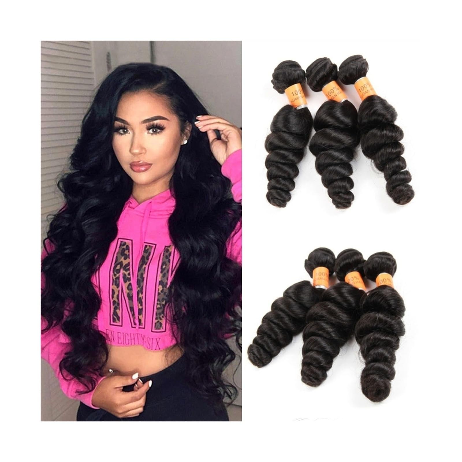 Bundles mit Verschluss Lose Welle Bundles Brasilianische Menschliche Haarwebart Natürliche Schwarz 1/3/4 Pcs Lockiges Menschliches Haar Bundles Doppel Schuss Remy Haar Extensions Hair Geflochten(20 22