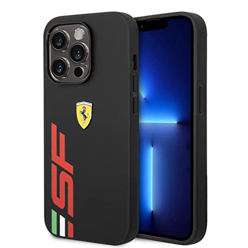 Ferrari Schutzhülle für iPhone 14 Pro in Schwarz mit Big Red SF Logo, PU-Leder, strapazierfähig, kratzfest, einfach anzubringen und stoßdämpfend