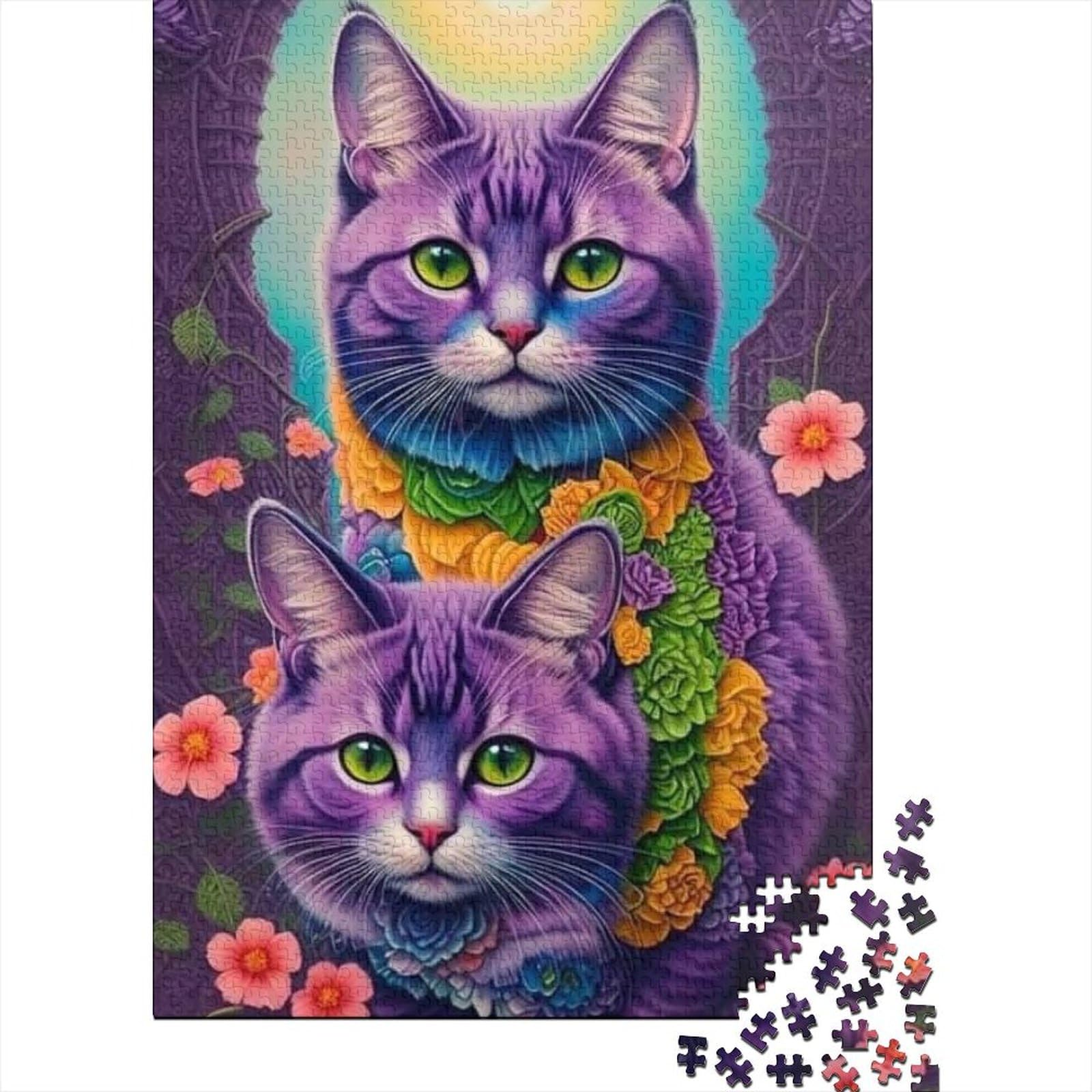 1000-teiliges Puzzle für Erwachsene, Kunst-Katzen-Puzzle für Erwachsene und Jugendliche, Holzpuzzle, Spielzeug, Denkspiel, Größe: 75 x 50 cm