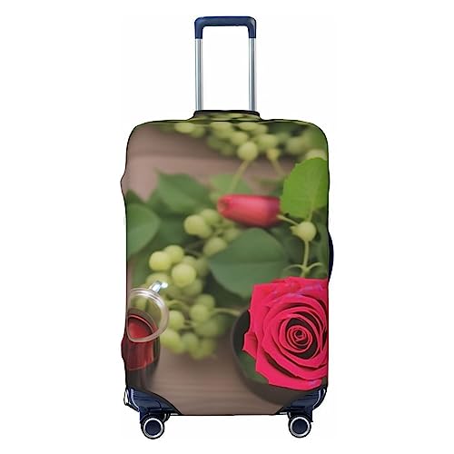 Reisegepäckhülle mit Rosen und Wein, robuster Kofferschutz, passend für 45,7 - 81,3 cm große Gepäckstücke, Größe M, Schwarz, Medium