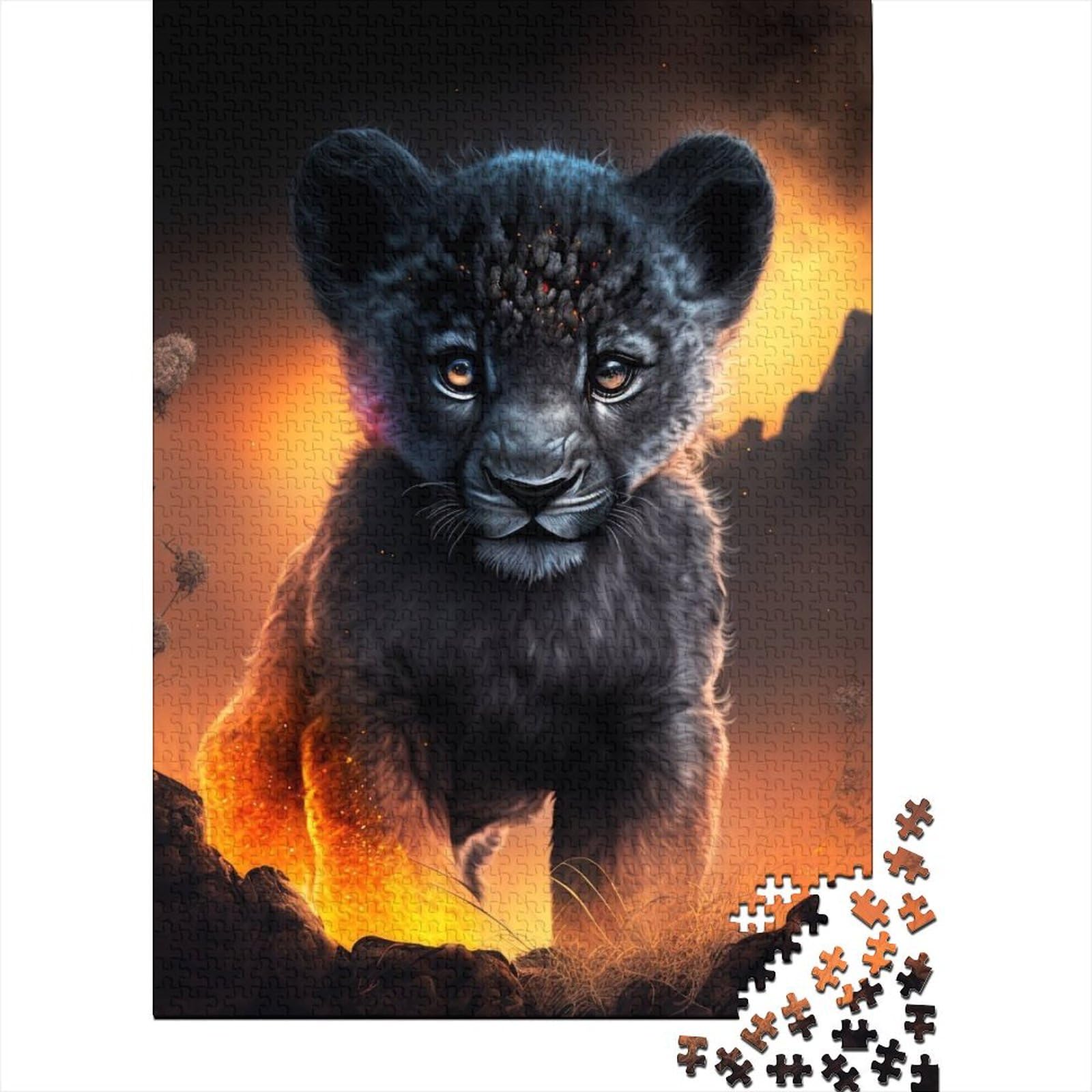 1000-teiliges Puzzle für Erwachsene „Der Löwe in Flammen“, Holzpuzzle für Erwachsene und Jugendliche von Stress Reliever, schwierige Herausforderung (Größe 29,53 x 19,69 Zoll)