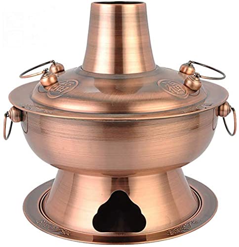 Hot Pot Kupfer-Edelstahl Traditioneller Kohlebeheizter Suppendampfkessel Küchenhelfer Kochgeschirr, 34 cm (Size : 32cm)