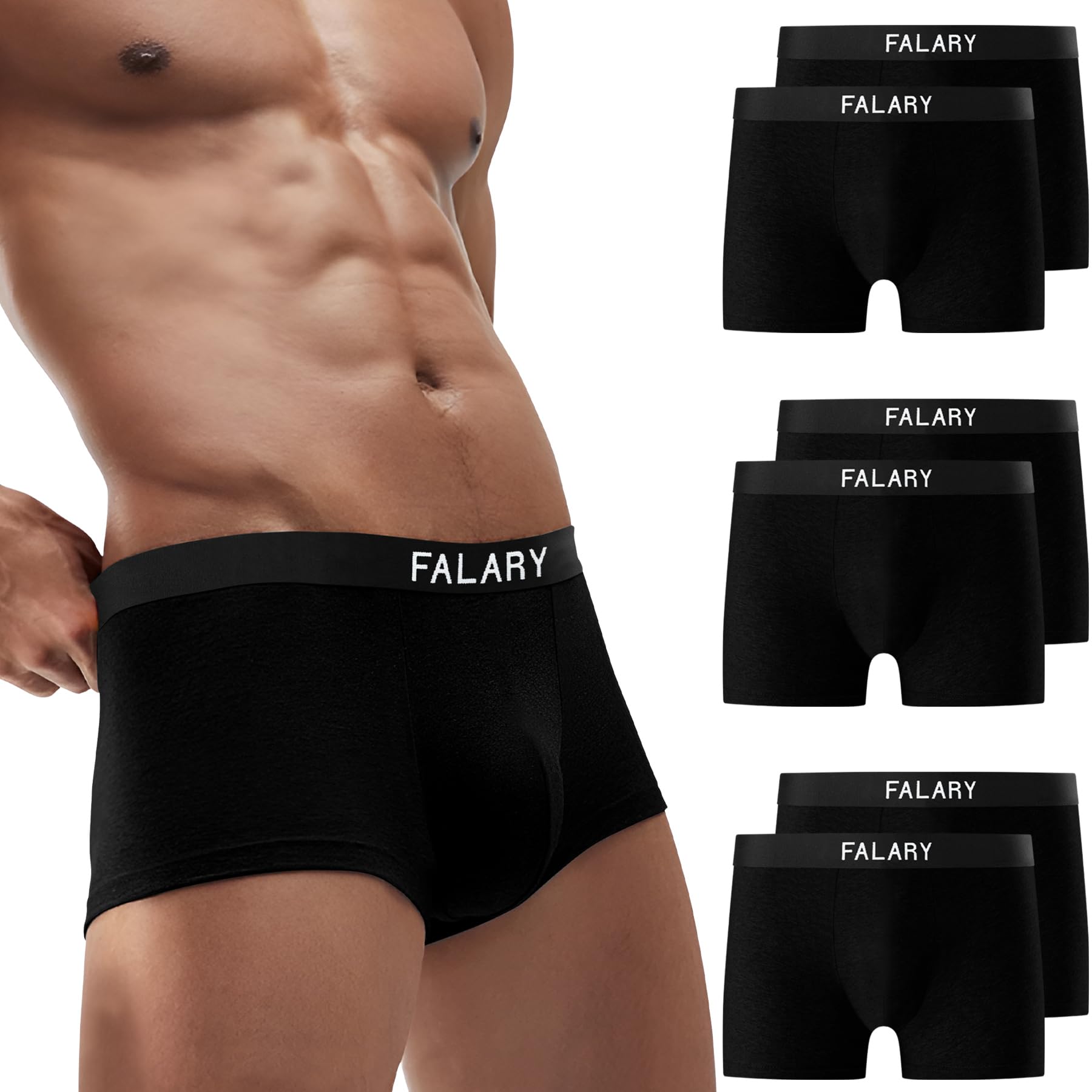 FALARY Boxershorts Herren Unterhosen Männer Baumwolle 6er Pack Retroshorts für Herren Ohne Kratzenden Zettel UnterwäSche Boxer Sportunterhosen für Herren（Schwarz,XL）