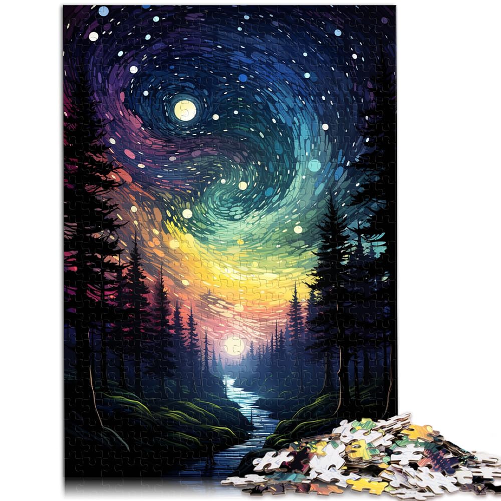 Puzzle, Bunte psychedelische Sterne im Wald, Puzzle für Erwachsene, 1000-teiliges Holzpuzzle, Spielzeug, Denkspiel, 1000 Teile (50 x 75 cm)