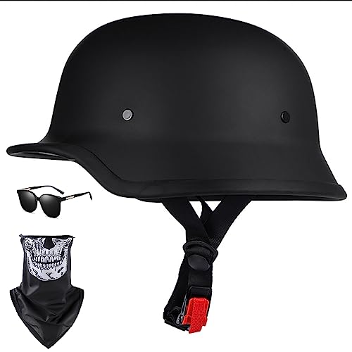 Vintage Deutsche Motorrad Halbhelme mit ECE Jethelm Retro Chopper Helm Scooter-Helm Fahrradhelm mit Herausnehmbares Innenfutter und Schnellverschlussschnallen M~XXL 54~64CM