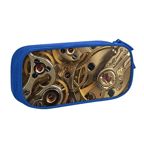 YFSGDLBN Federmäppchen mit coolem Steampunk-Zahnrad-Motiv, großes Fassungsvermögen, Doppel-Federmäppchen, tragbare Schreibwaren-Tasche, blau, Einheitsgröße, Münzfach