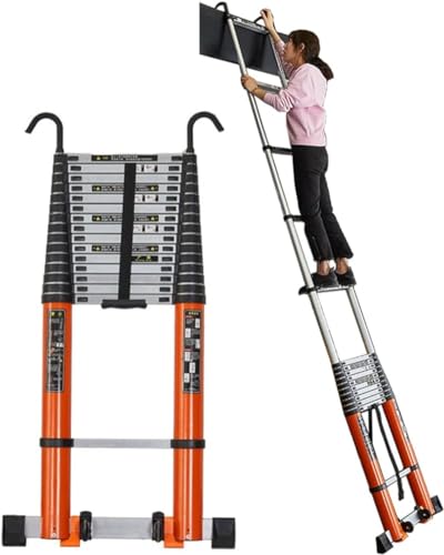 Teleskopleiter 20ft/23,6ft/25ft/26ft Teleskopleiter mit Haken und Stabilisatorstange, Aluminium-Teleskop-Klappleiter für Dach, Wohnmobil, Dachboden, Zuhause, Außenbereich, Tragkraft 150 kg (Größe