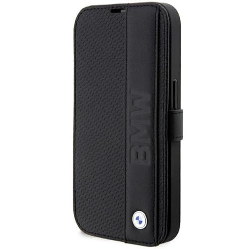 BMW BMBKP14L22RDPK Hülle für iPhone14 Pro 6,1" Schwarz Bookcase Leather Textured&Stripe