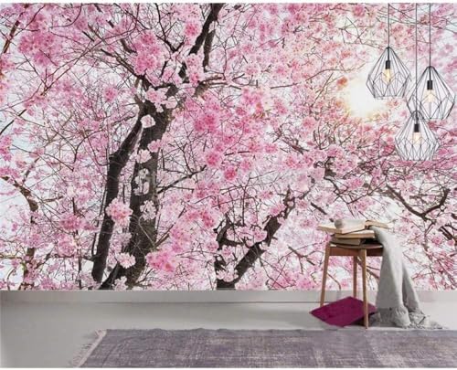 Rosa Kirschblüten Sonnenschein 3D Tapete Poster Restaurant Schlafzimmer Wohnzimmer Sofa TV Dekorative Wand-300cm×210cm