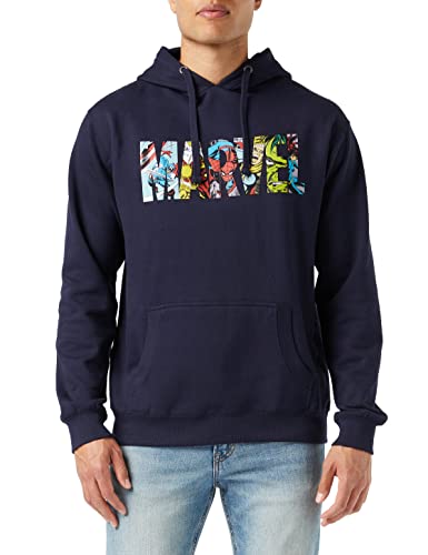 Marvel Herren Logo Characters Kapuzenpullover, Blau Navy, Medium