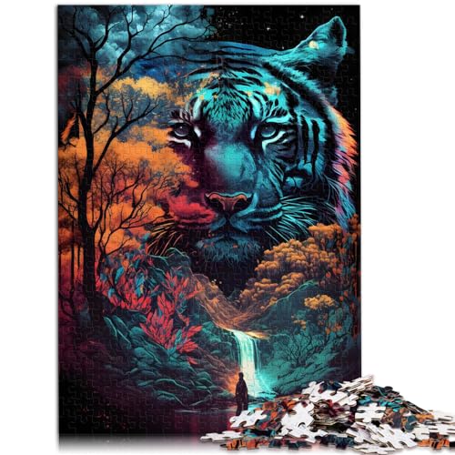 Puzzle, Lernspiele, Tiger-Doppelbelichtung, für Erwachsene, 1000-teiliges Puzzle, Holzpuzzle, Geburtstagsgeschenk, Geschenke für 1000 Teile (50 x 75 cm)