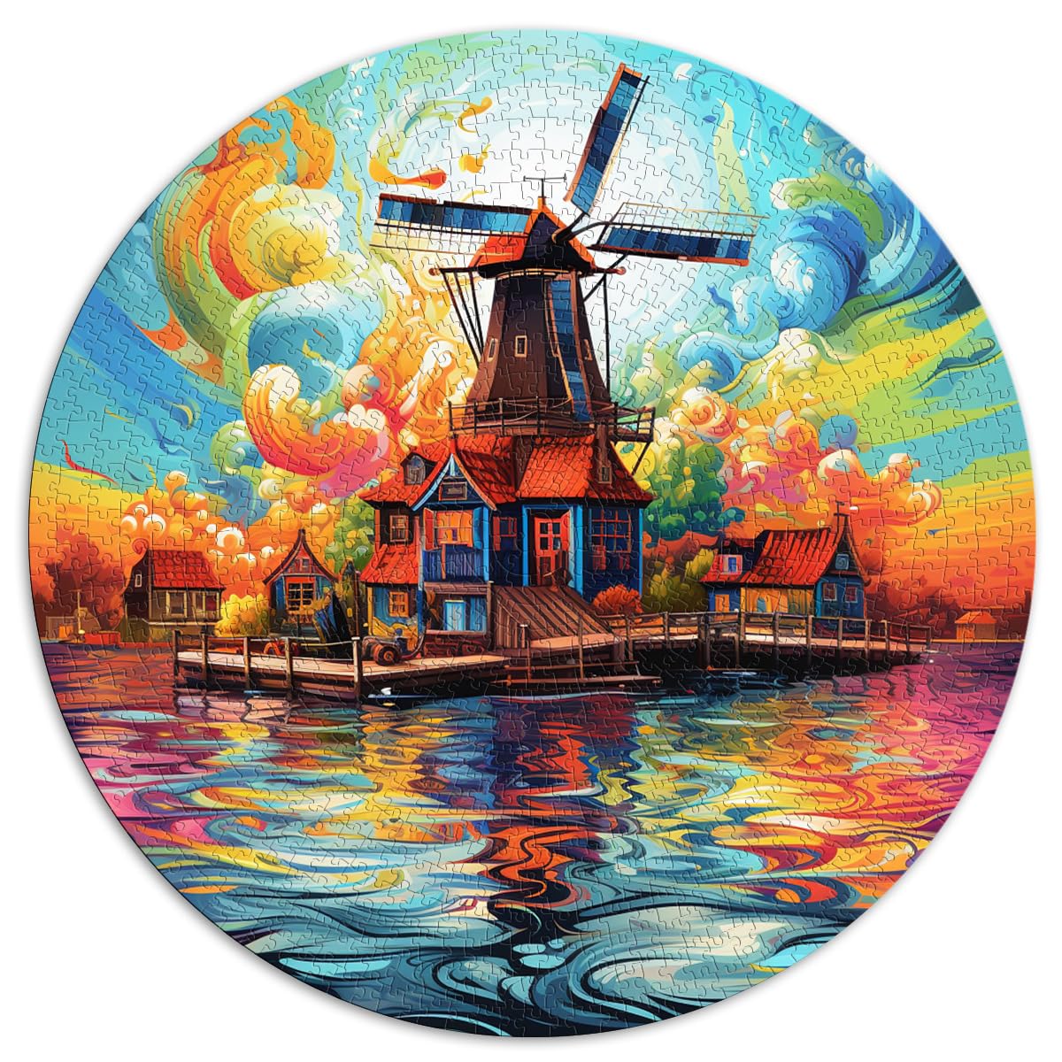 Puzzle für Zaanse Schans, 1000-teiliges Puzzle für Erwachsene, 26,5 x 26,5 Zoll, Entspannungspuzzlespiele, Denksportaufgaben, tolles