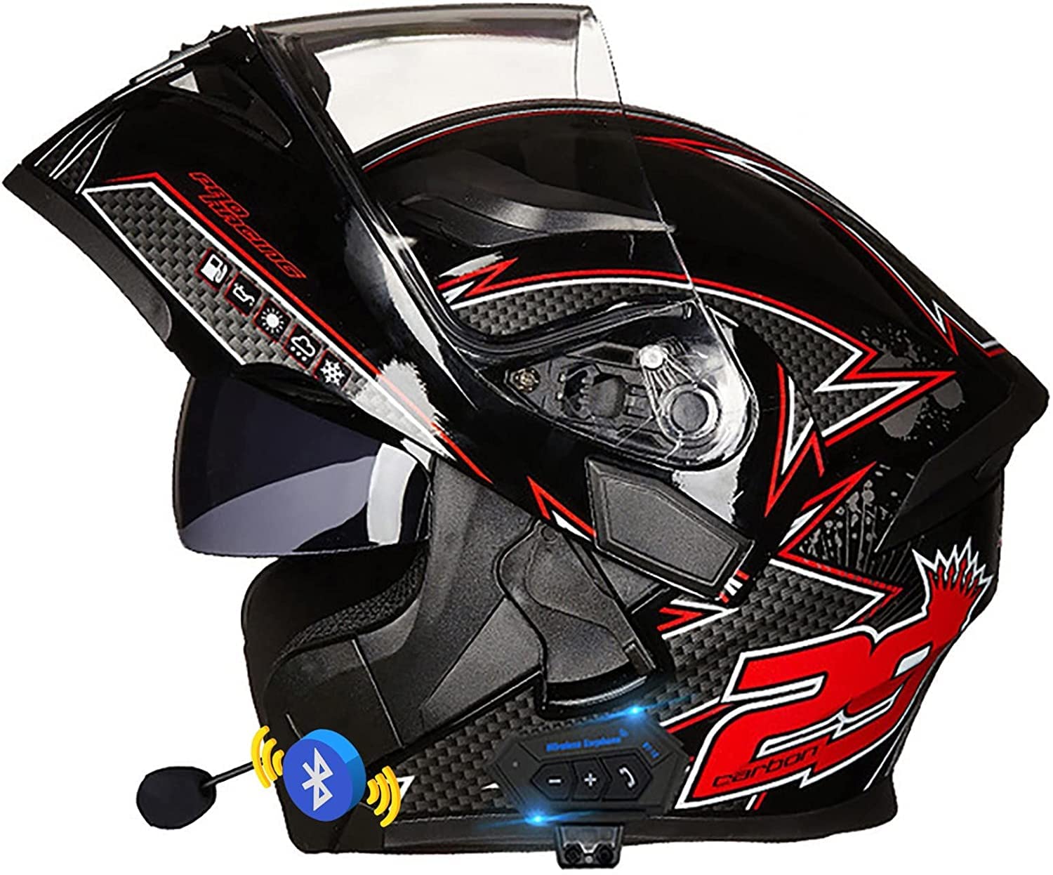 Klapphelme mit Bluetooth-Motorradhelm Damen und Herren,DOT/ECE Zertifiziert Modularer Helme Integralhelm Motorradhelm mit Double Lens Rollerhelm Sturzhelm (Color : C, Größe : 2XL=63-64cm)