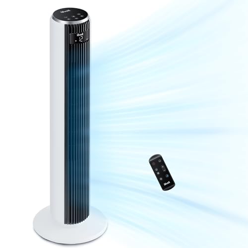 Levoit 20 dB sehr leiser Turmventilator mit Fernbedienung, 7,9 m/s Ventilator mit Kühlung, 90° oszillierendes Tower Fan mit Schlafmodus, 26W 4 Modi 5 Geschwindigkeiten, 12Std Timer, LED-Anzeige, Weiß