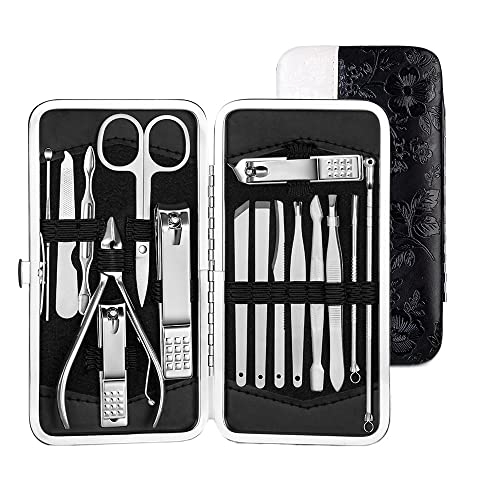 SCRUBY Maniküre-Set, Nagelknipser, Pediküre-Set, Edelstahl, professionelles Pflegeset, Nagelpflege-Werkzeuge mit Reiseetui, 16-teilig, 16 Stück