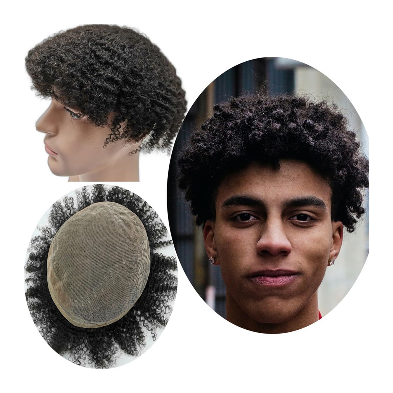 Toupet für Männer Haarersatz Systeme 10 * 8 haar ersatz system for Männer 8mm Afro Curl Männer Toupet Volle Spitze Haar teile Haar prothese Haar einheiten basis Perücke Männer