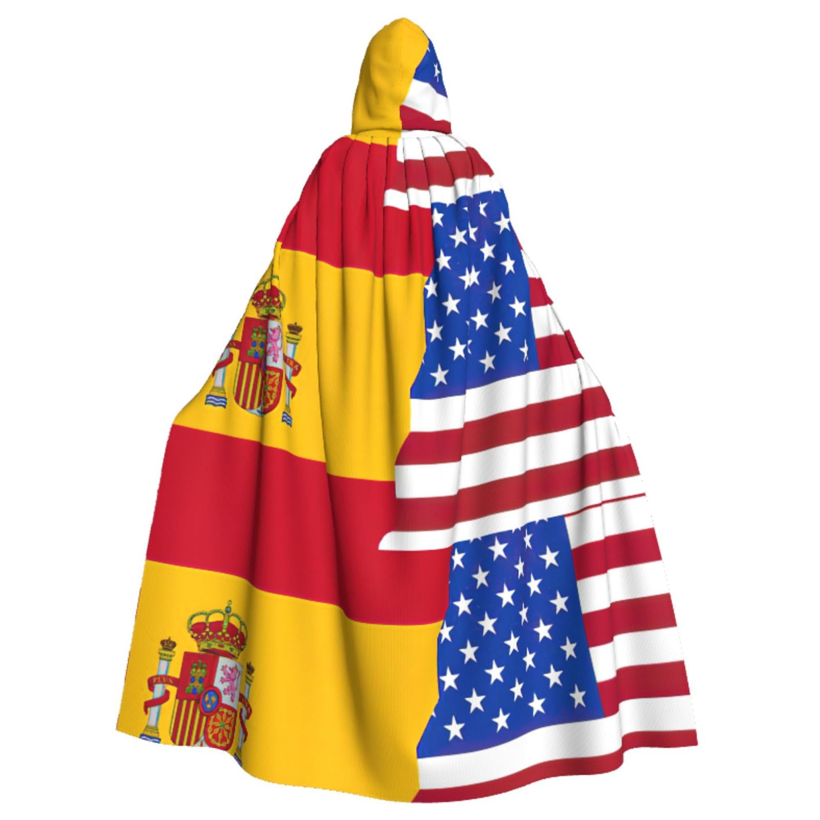 WURTON Amerikanische Spanien-Flagge, Druck, Eleganz, Kapuzenumhang für Halloween, Karneval, Mottopartys, Cosplays, Erwachsene, Unisex