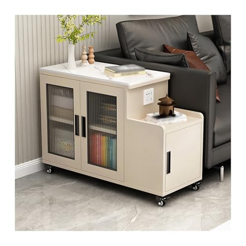 FUHAI-666 Wohnzimmer-Aufbewahrungsschrank, Sofa-Sideboard, Sofa-Beistelltisch, beweglicher multifunktionaler Beistelltisch, Trennwand, Teebar-Maschine(Cream+white,40x90cm)