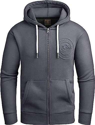 Grin&Bear Hoodie Herren Sweatshirt mit Reißverschluss GEC602 Stahlgrau XL