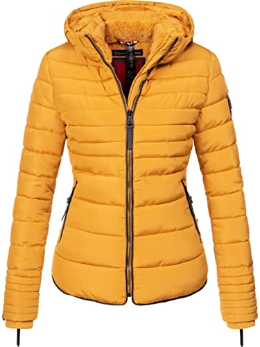 MARIKOO Damen warme Winter Steppjacke mit Kapuze Amber Gelb Gr. M