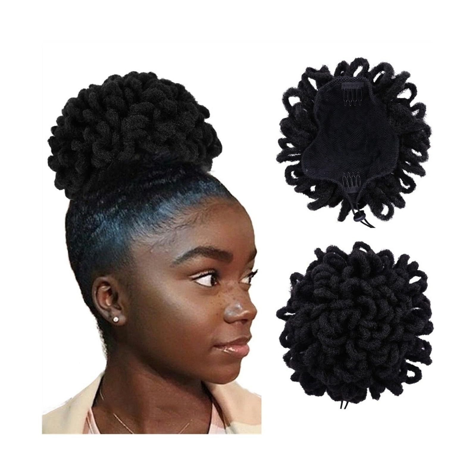 Haarteil Dreadlock Dutt Afro High Puff Kordelzug Pferdeschwanz Haarknoten Haarteile Faux Locs Clip In Pferdeschwanz Extensions Synthetische Haarknoten Stücke for schwarze Frauen Haarverlängerung(S 1B)